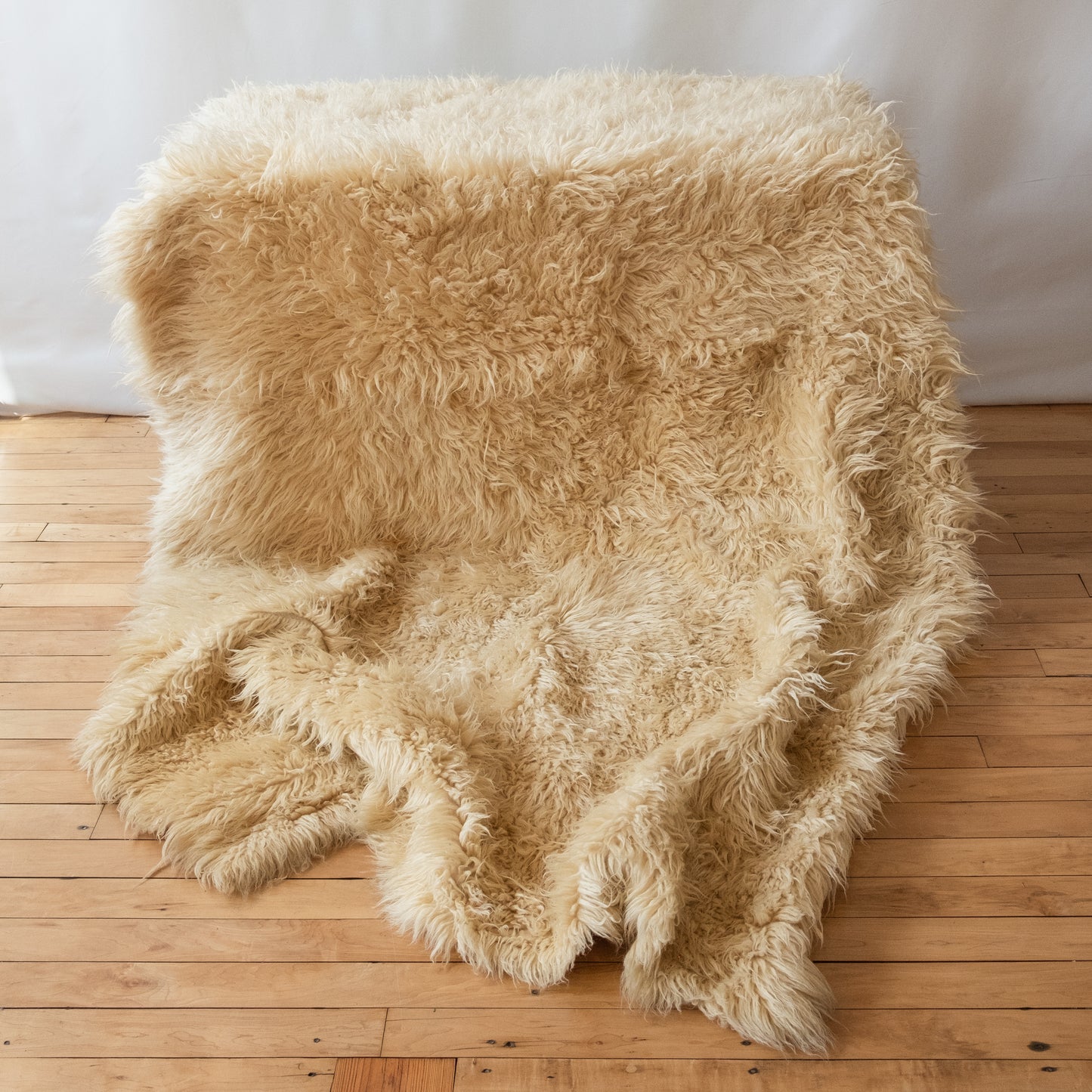Vintage Greek Flokati Felted Wool Rug in Cream