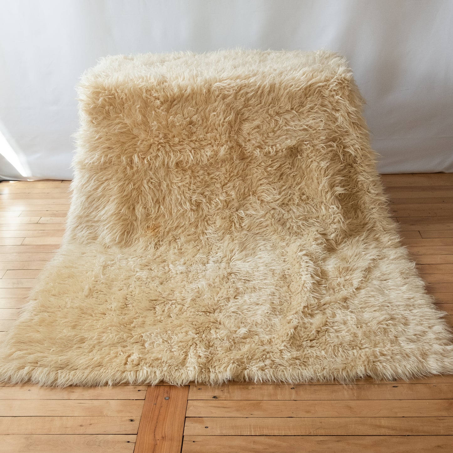 Vintage Greek Flokati Felted Wool Rug in Cream