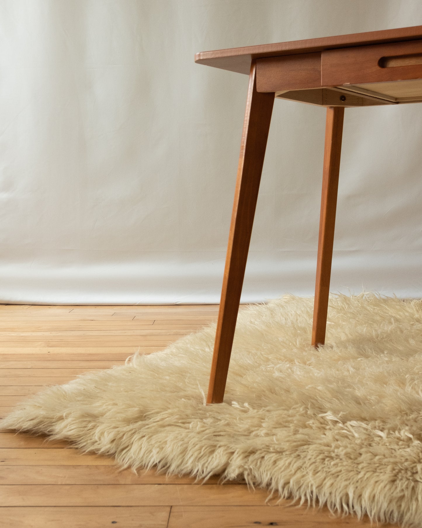Vintage Greek Flokati Felted Wool Rug in Cream