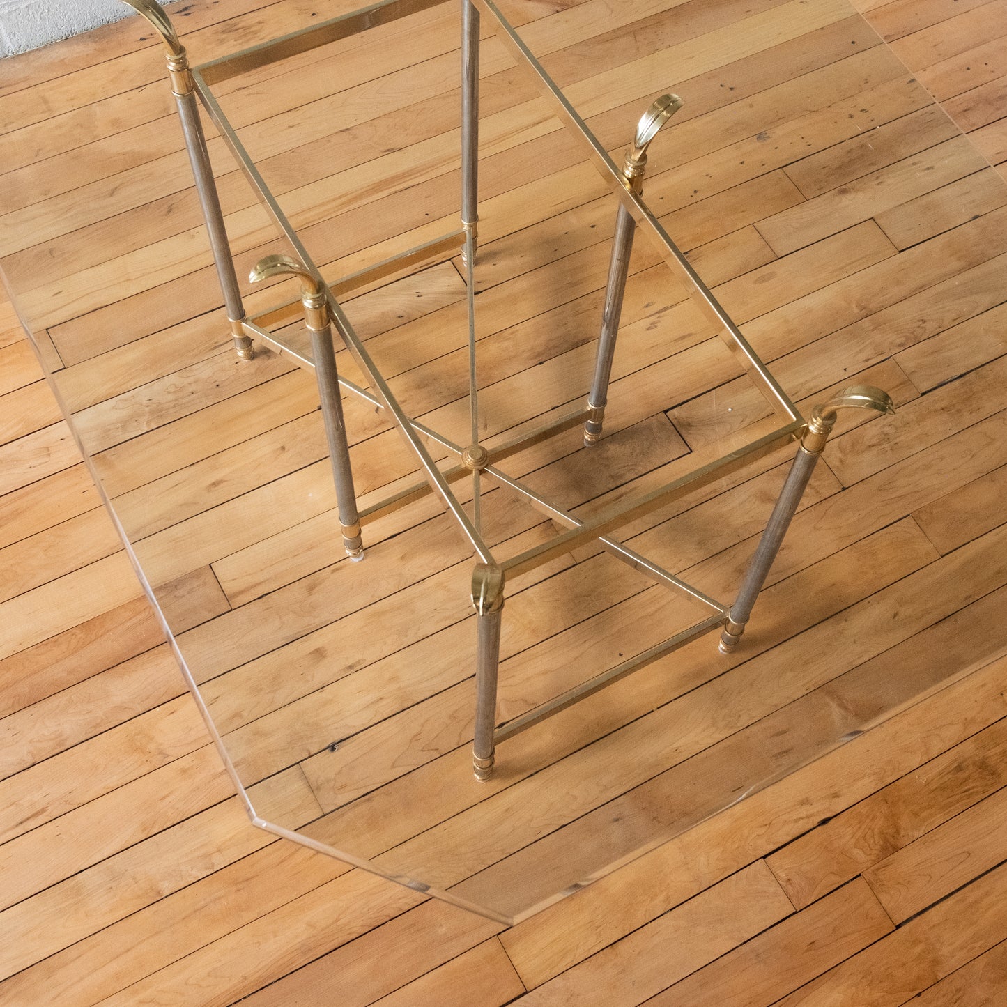 Hollywood Regency Glass Dining Table with Brass and Chrome Base