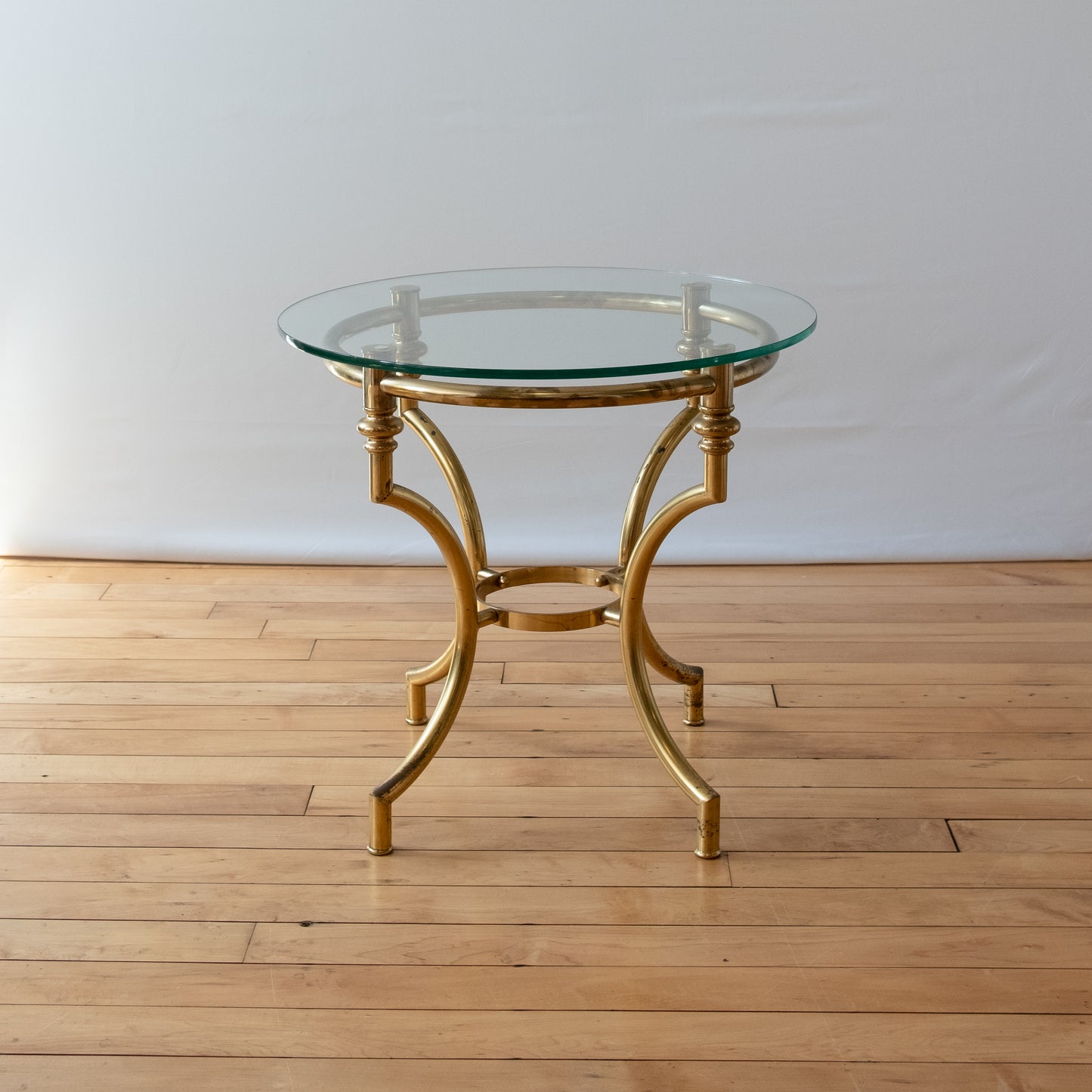 Vintage Brass Italian Round Side Table with Glass Top