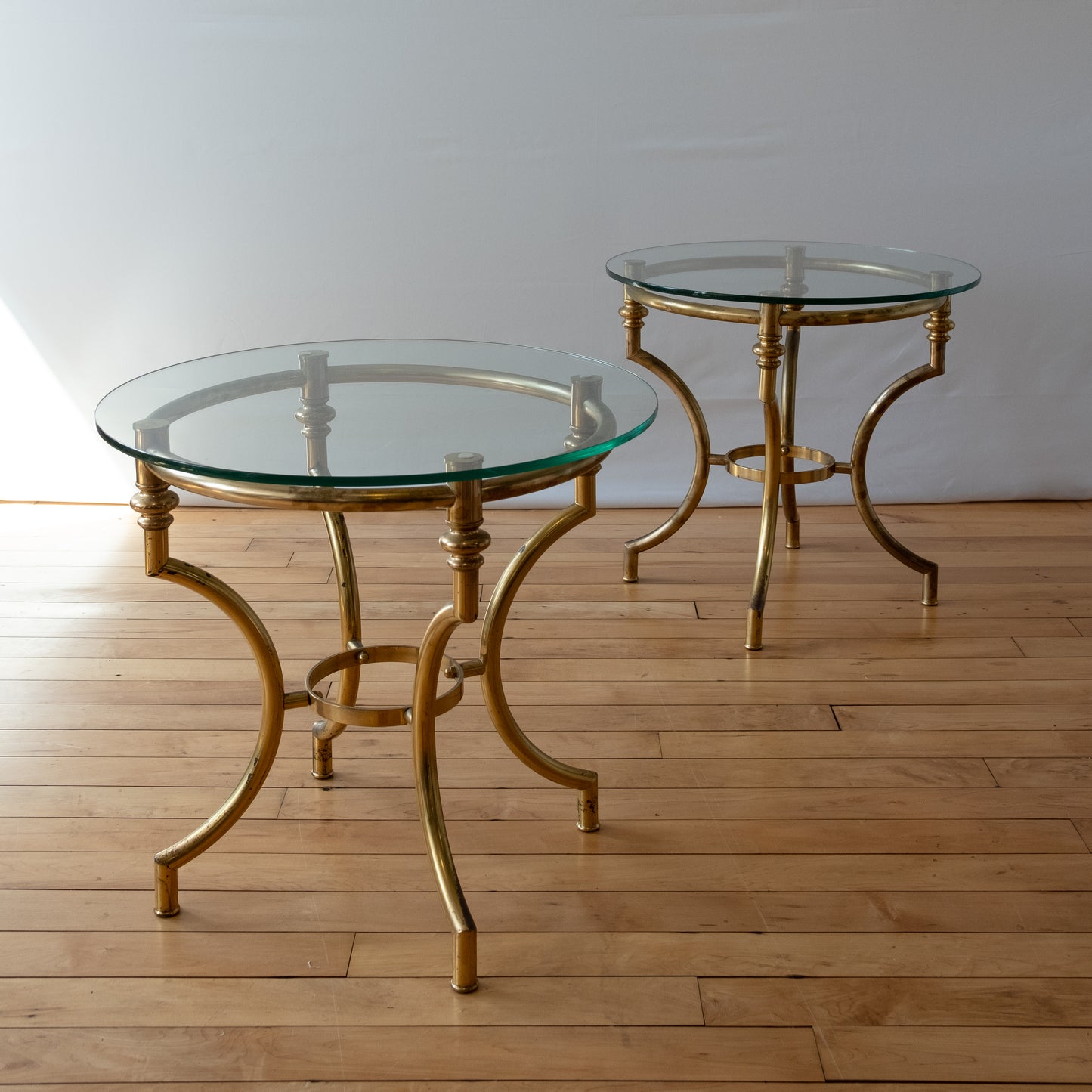Vintage Brass Italian Round Side Table with Glass Top