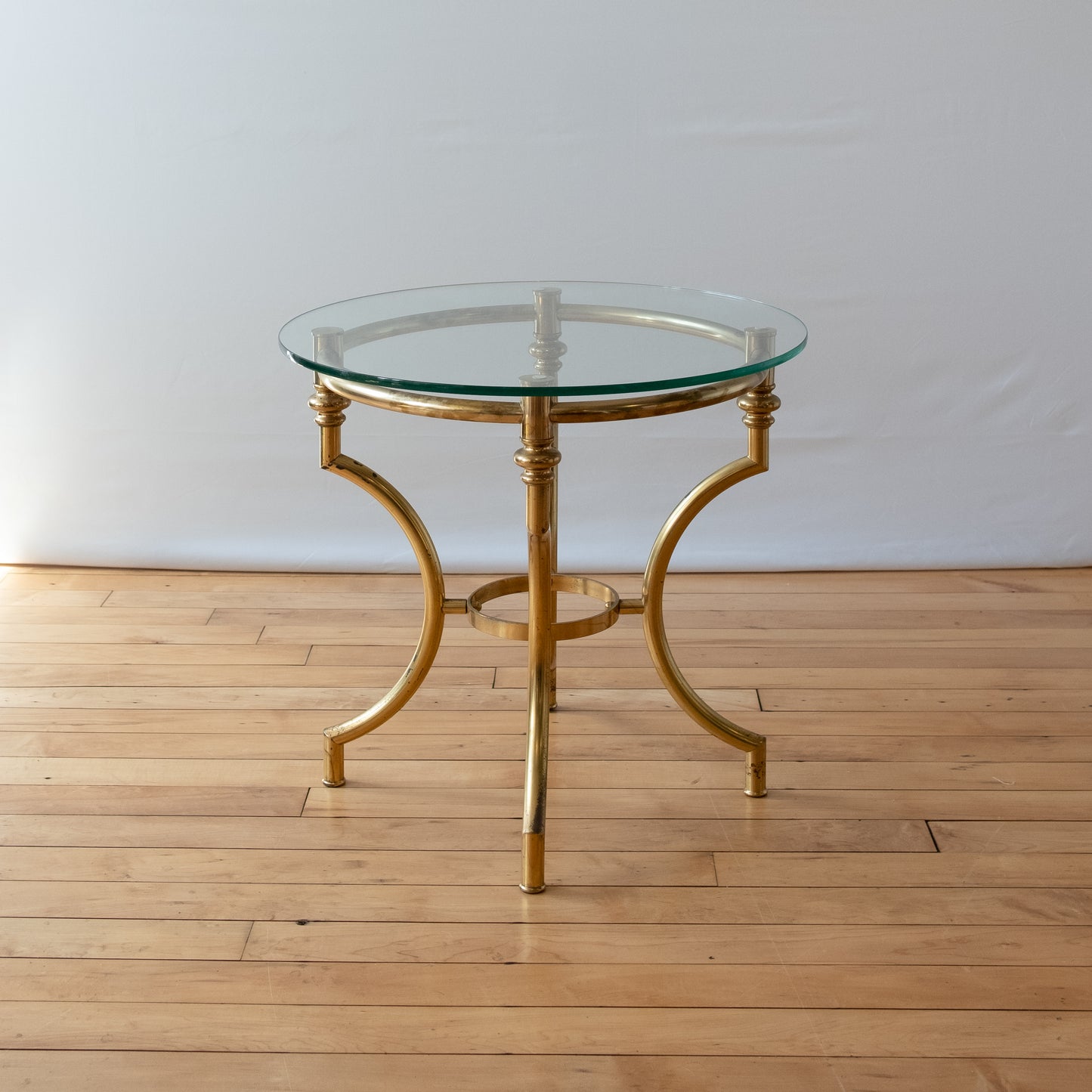 Vintage Brass Italian Round Side Table with Glass Top