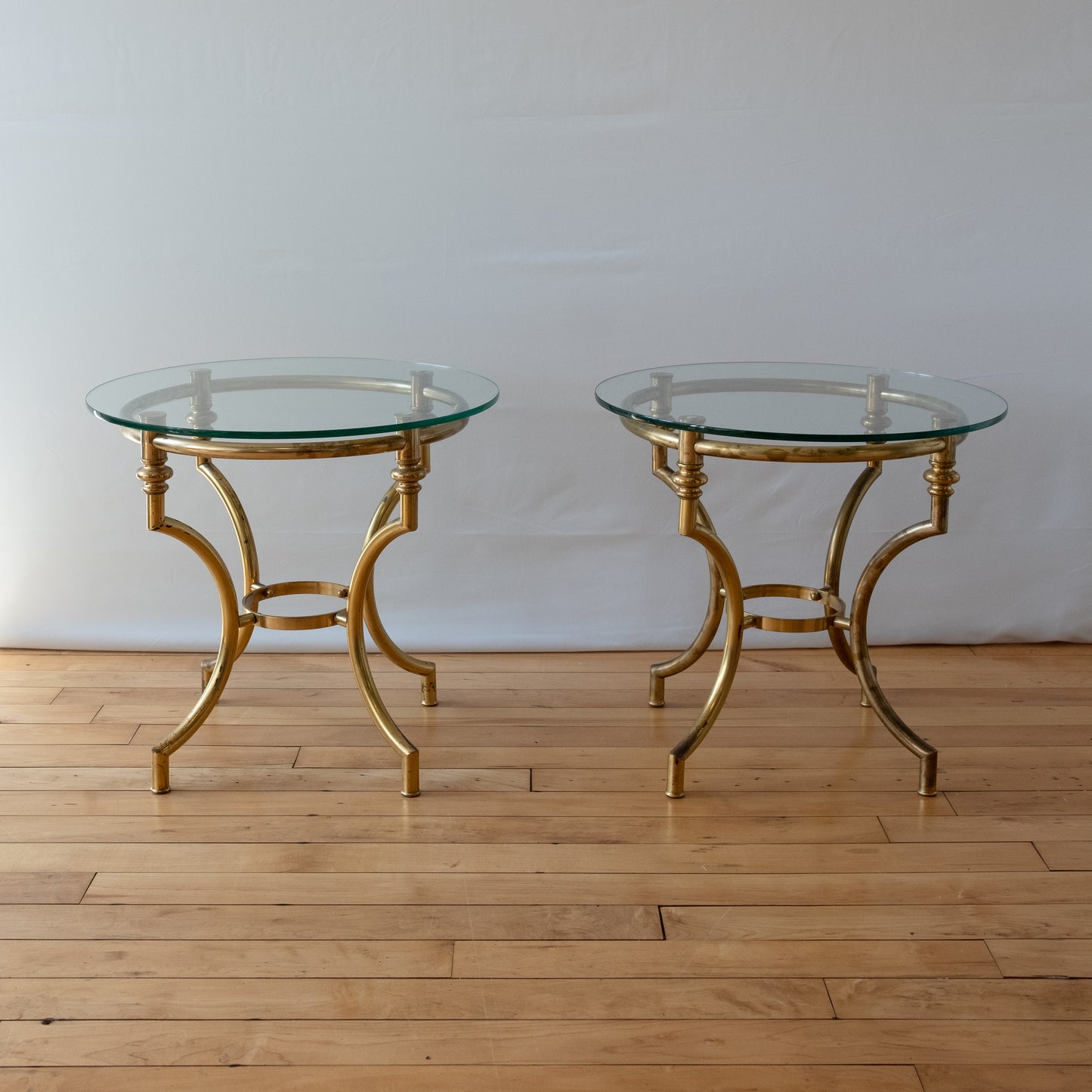 Vintage Brass Italian Round Side Table with Glass Top