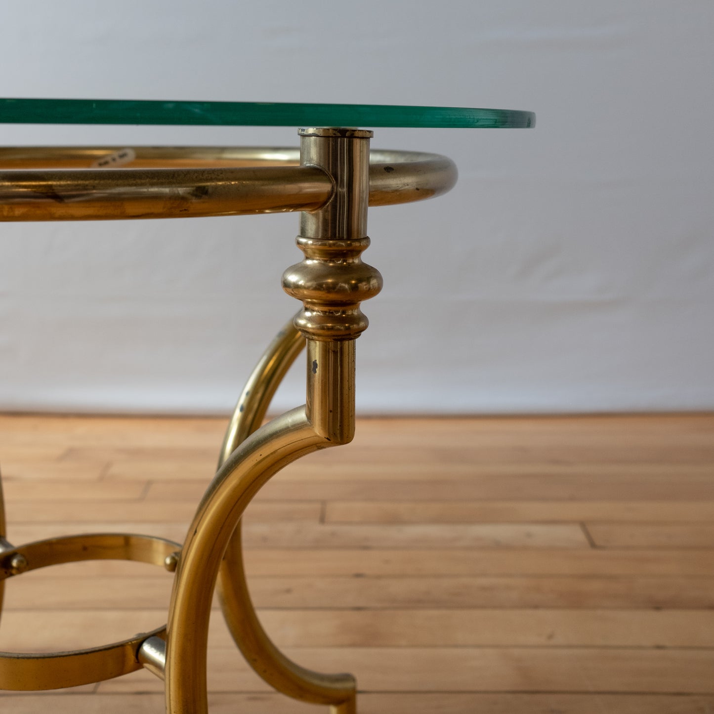 Vintage Brass Italian Round Side Table with Glass Top