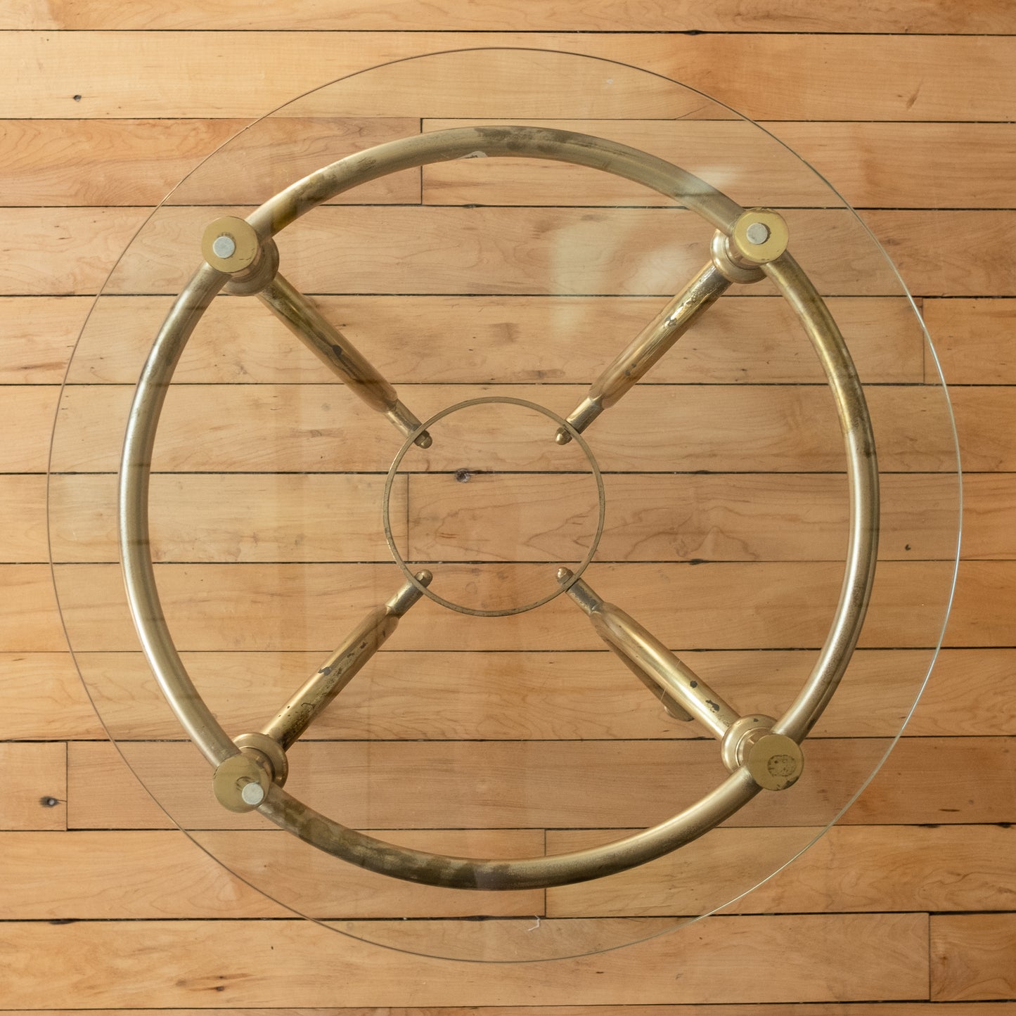 Vintage Brass Italian Round Side Table with Glass Top