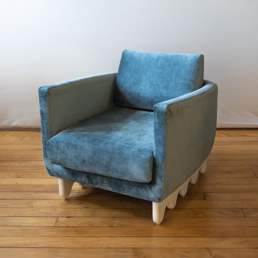 Modern Blue Velvet Wavy Base Armchair