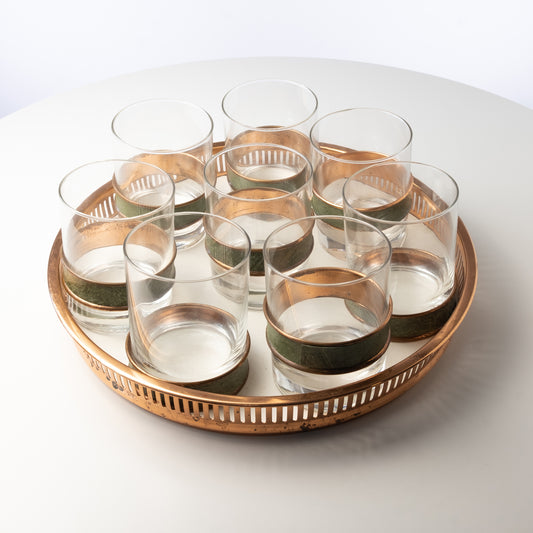 Lowball Glass Set with Copper Bands on Lazy Susan (by Copperware)
