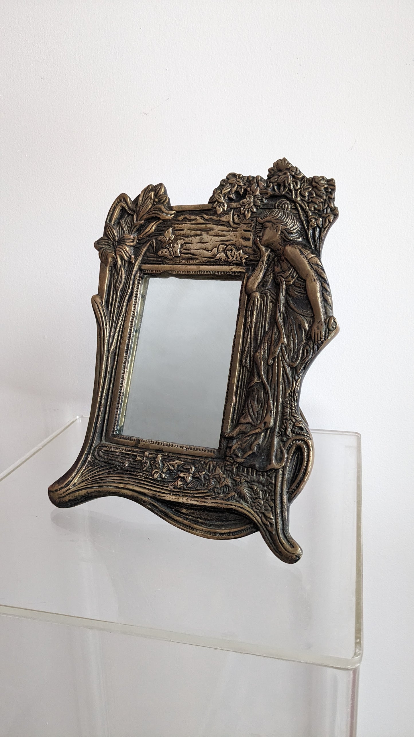 Art Deco Brass Maiden Mirror