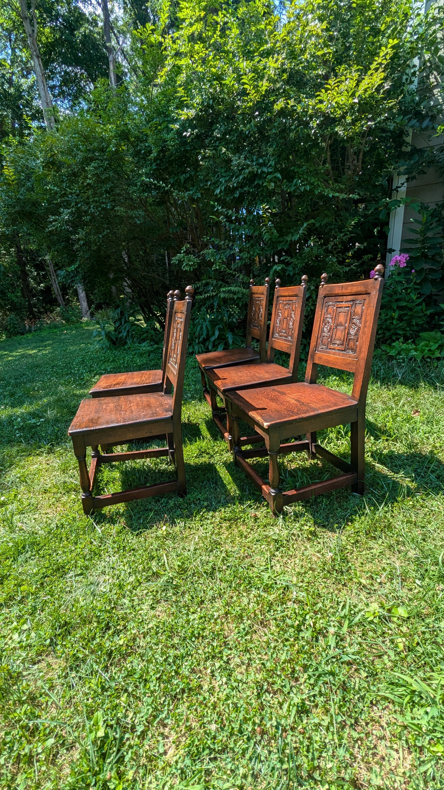 Jacobean Revival Oak Dining Side Chairs