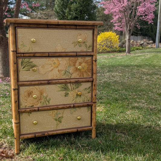 Antique Painted Chinoiserie Bamboo Chest Of Drawers