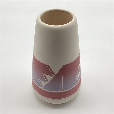 Southwestern Style Pastel Ombre Pottery Vase - Signed
