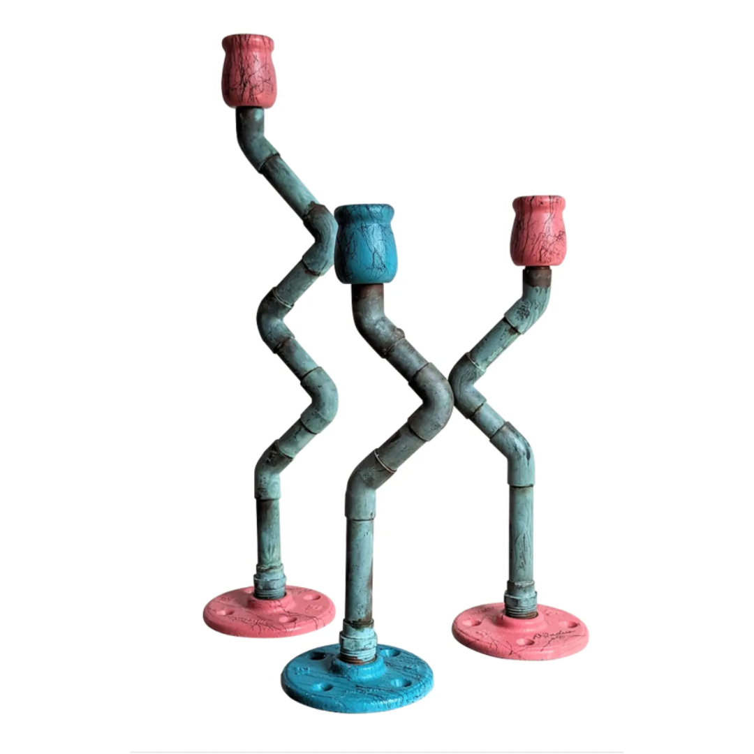 1990s Painted Industrial Pipe Candleholders (set of 3)