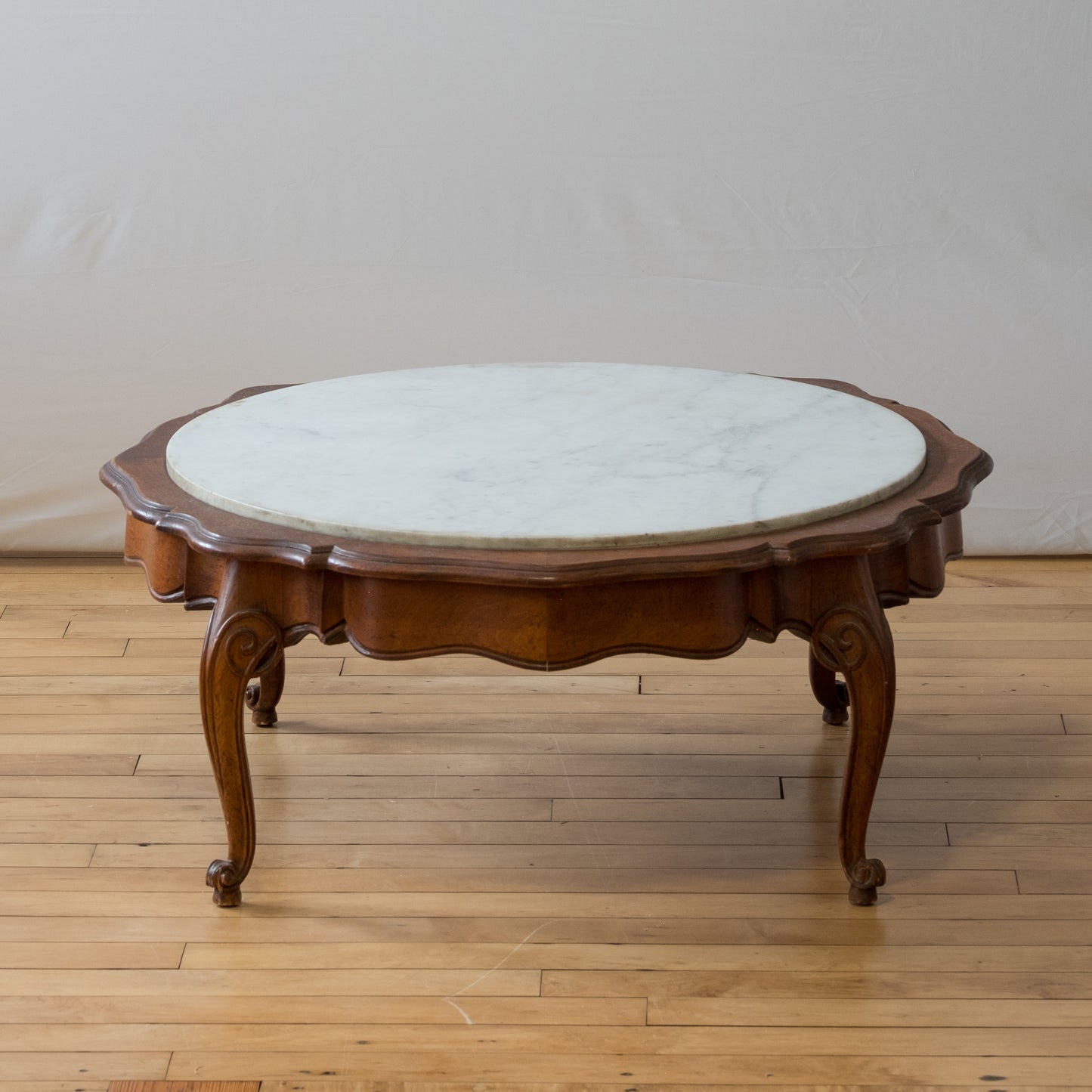Scalloped Italian Marble and Wood Coffee Table