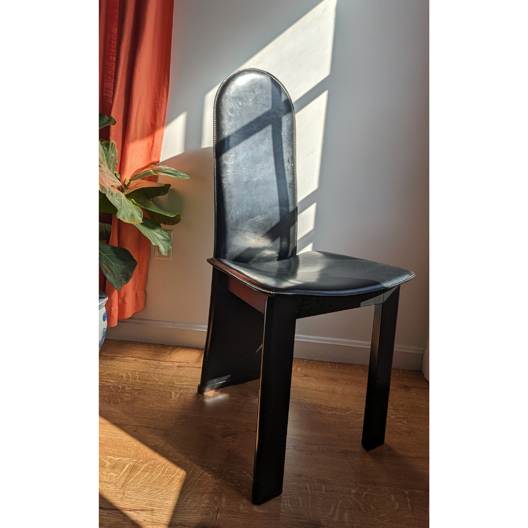1980s Italian Black Postmodern Leather Dining Chairs