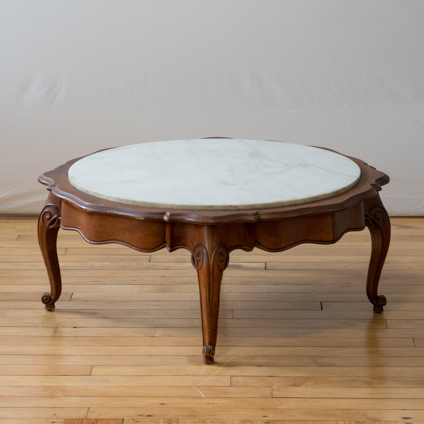 Scalloped Italian Marble and Wood Coffee Table