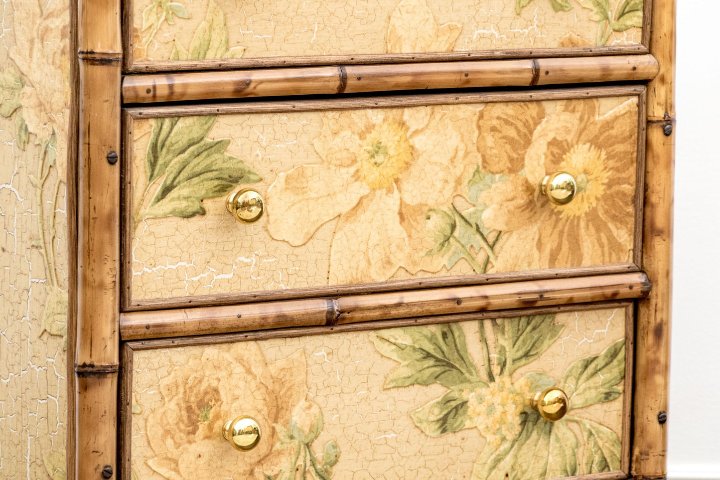 Vintage Refurbished Chinoiserie Chest of Drawers with Floral Design