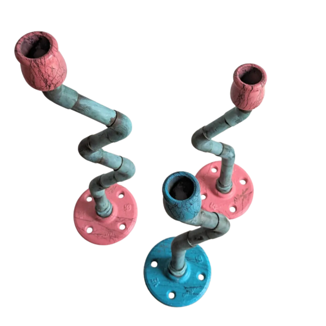 1990s Painted Industrial Pipe Candleholders (set of 3)