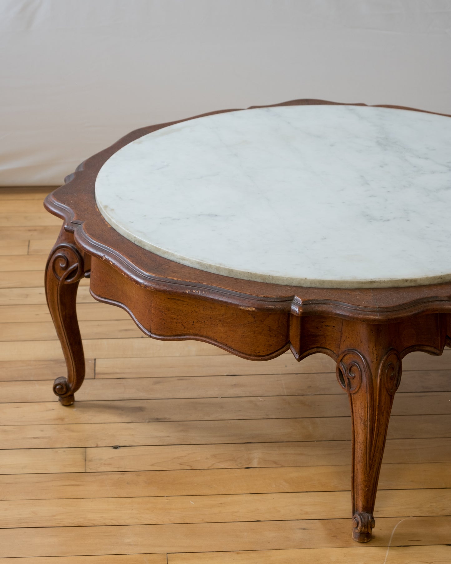 Scalloped Italian Marble and Wood Coffee Table