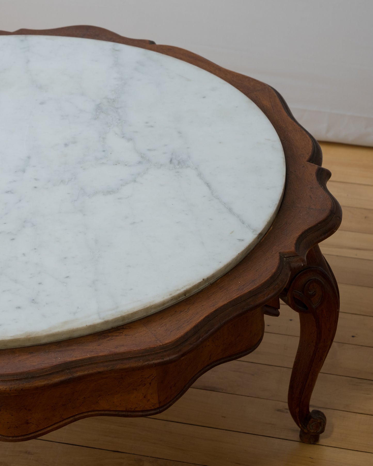 Scalloped Italian Marble and Wood Coffee Table