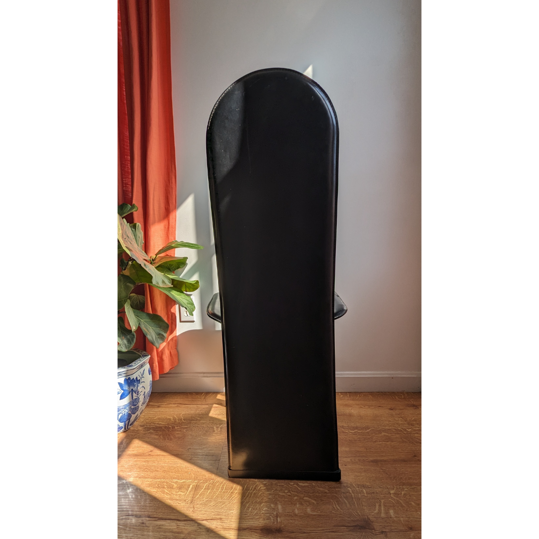 1980s Italian Black Postmodern Leather Dining Chairs
