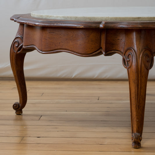 Scalloped Italian Marble and Wood Coffee Table