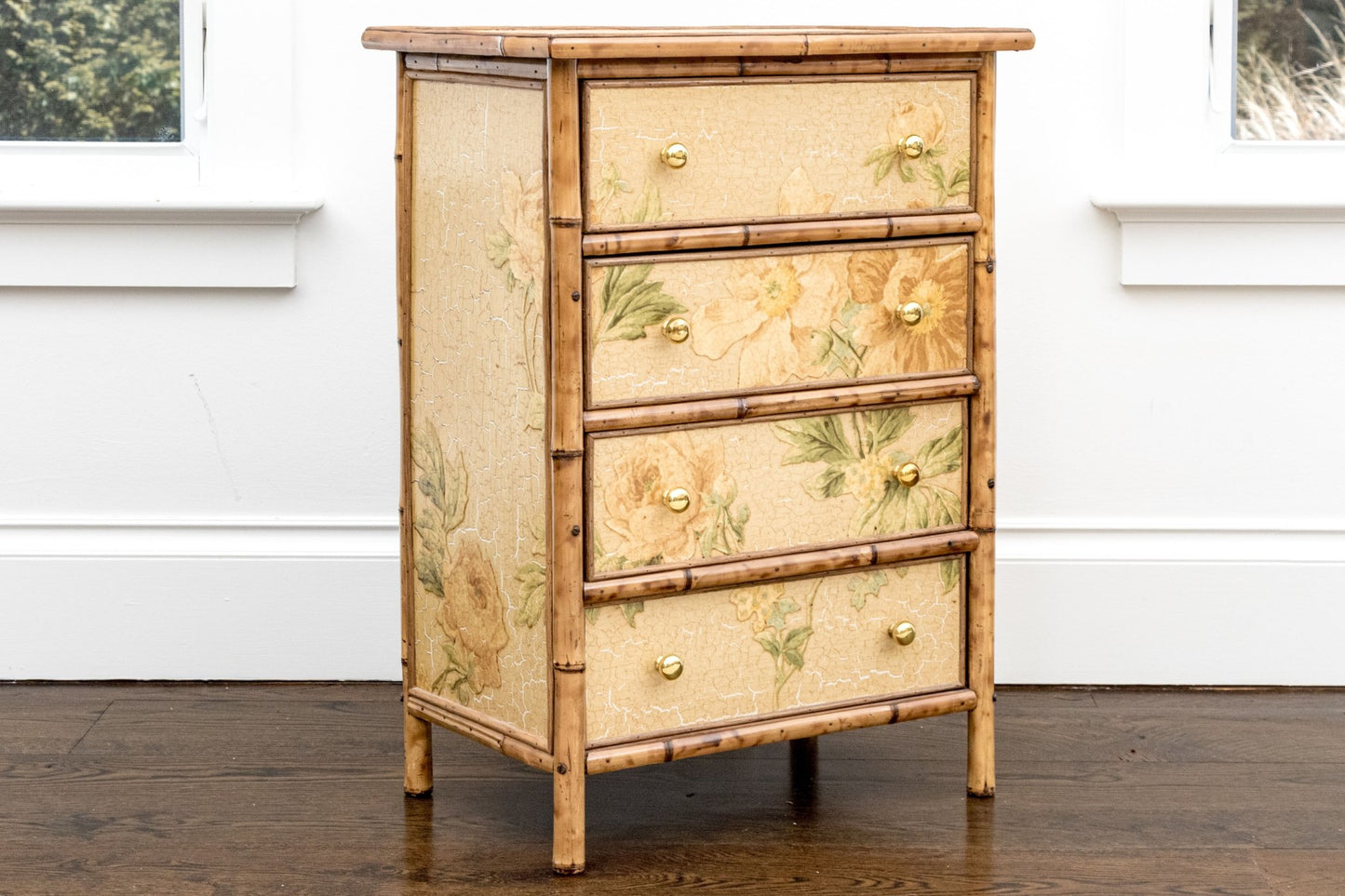 Vintage Refurbished Chinoiserie Chest of Drawers with Floral Design