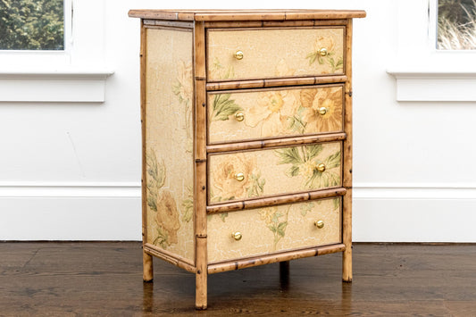 Vintage Refurbished Chinoiserie Chest of Drawers with Floral Design