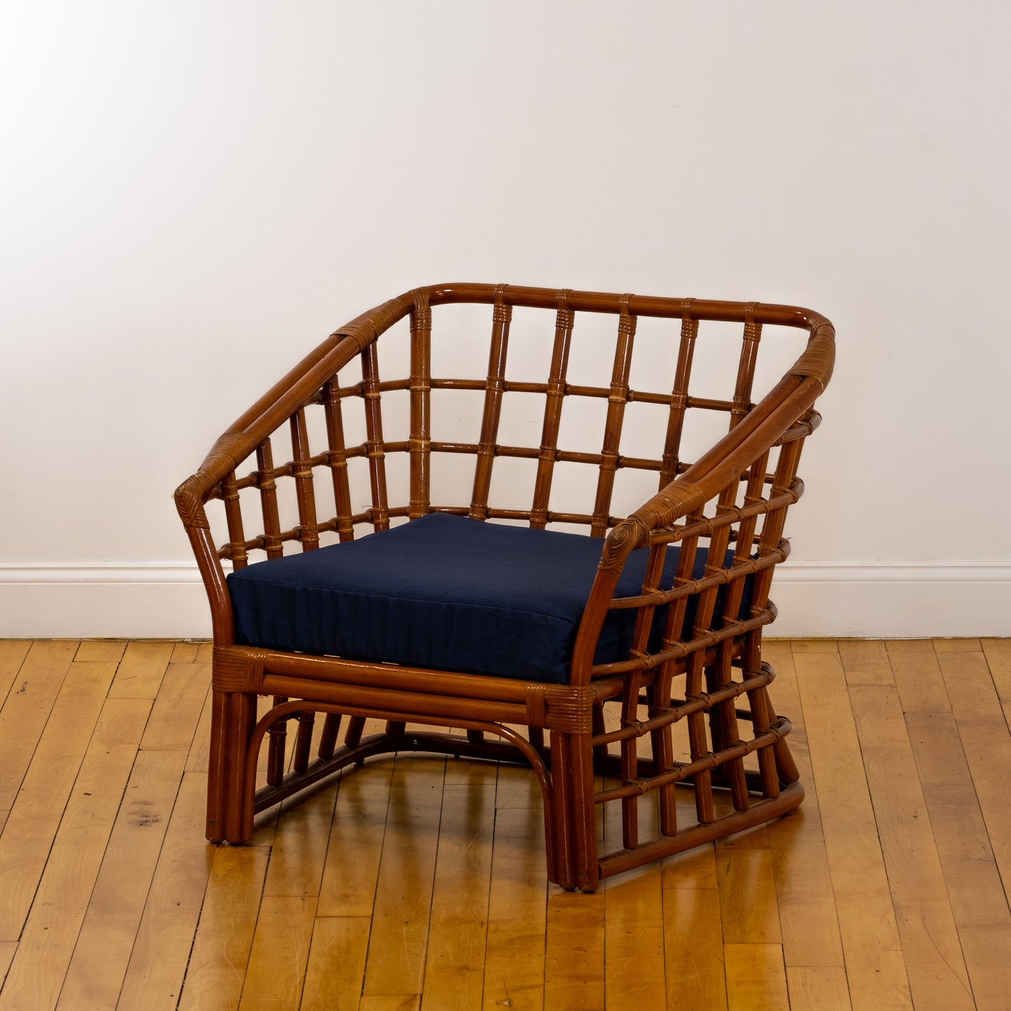 Pair of Vintage 70s Bamboo Lounge Armchairs Attributed to Ficks Reed