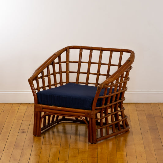 Pair of Vintage 70s Bamboo Lounge Armchairs Attributed to Ficks Reed
