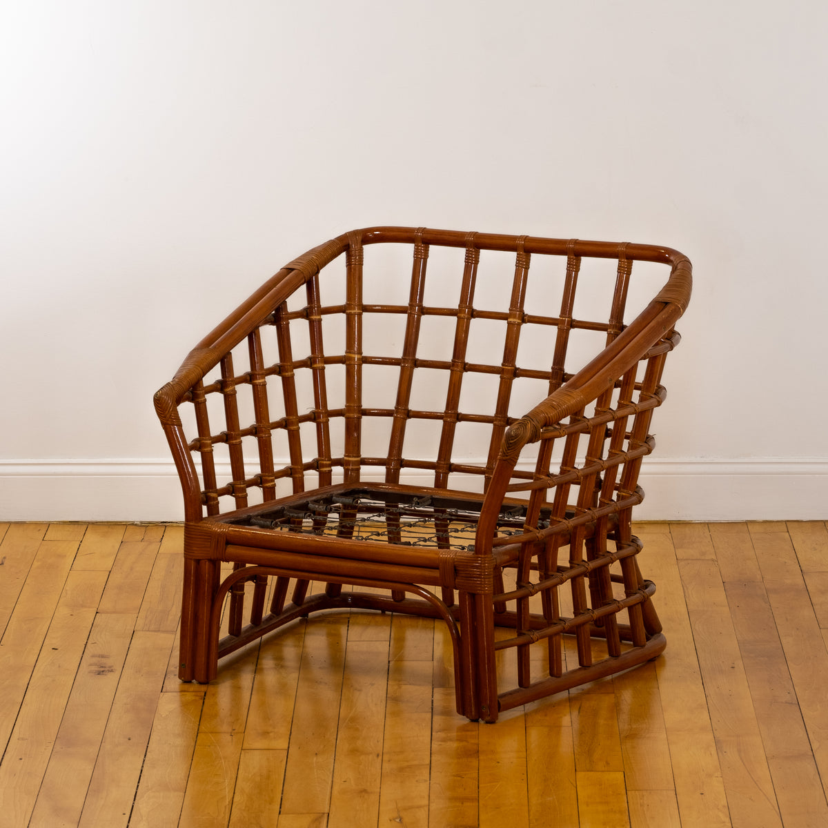 Pair of Vintage 70s Bamboo Lounge Armchairs Attributed to Ficks Reed