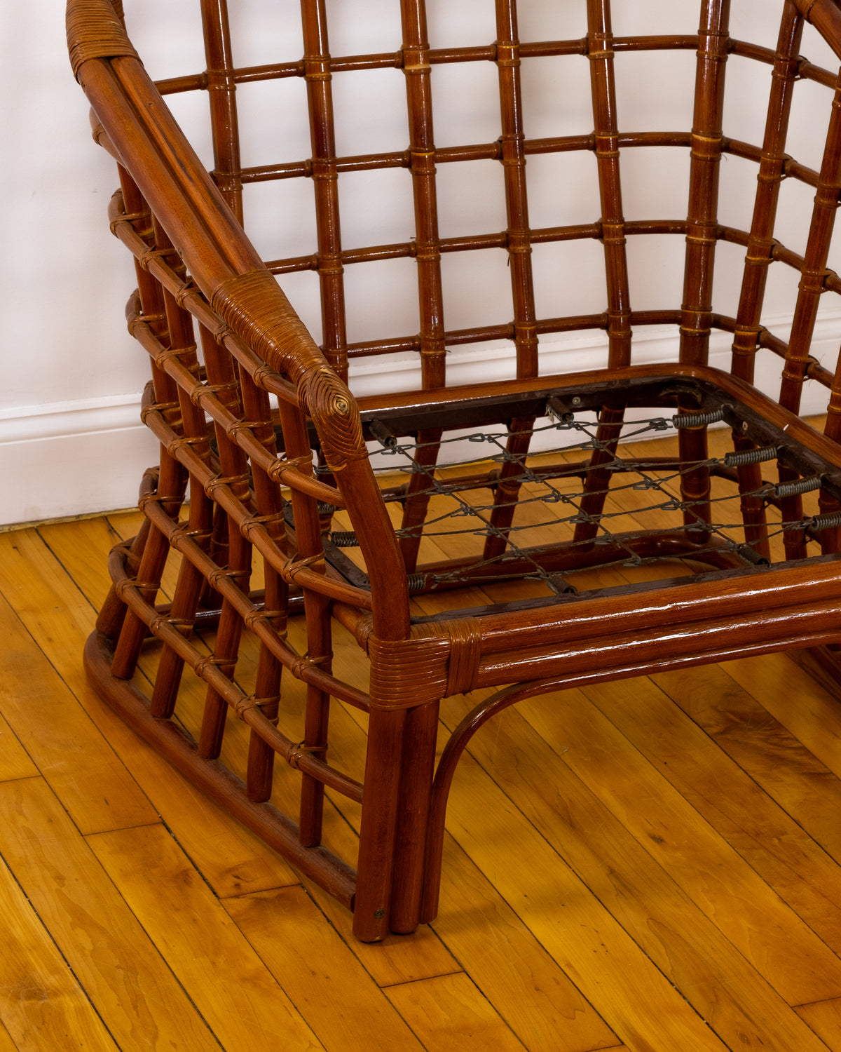 Pair of Vintage 70s Bamboo Lounge Armchairs Attributed to Ficks Reed