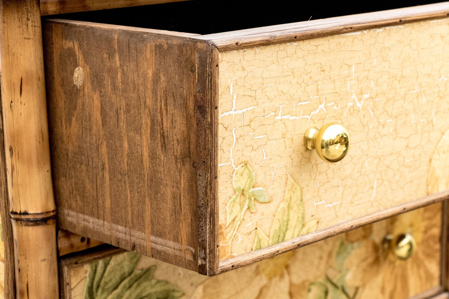 Vintage Refurbished Chinoiserie Chest of Drawers with Floral Design