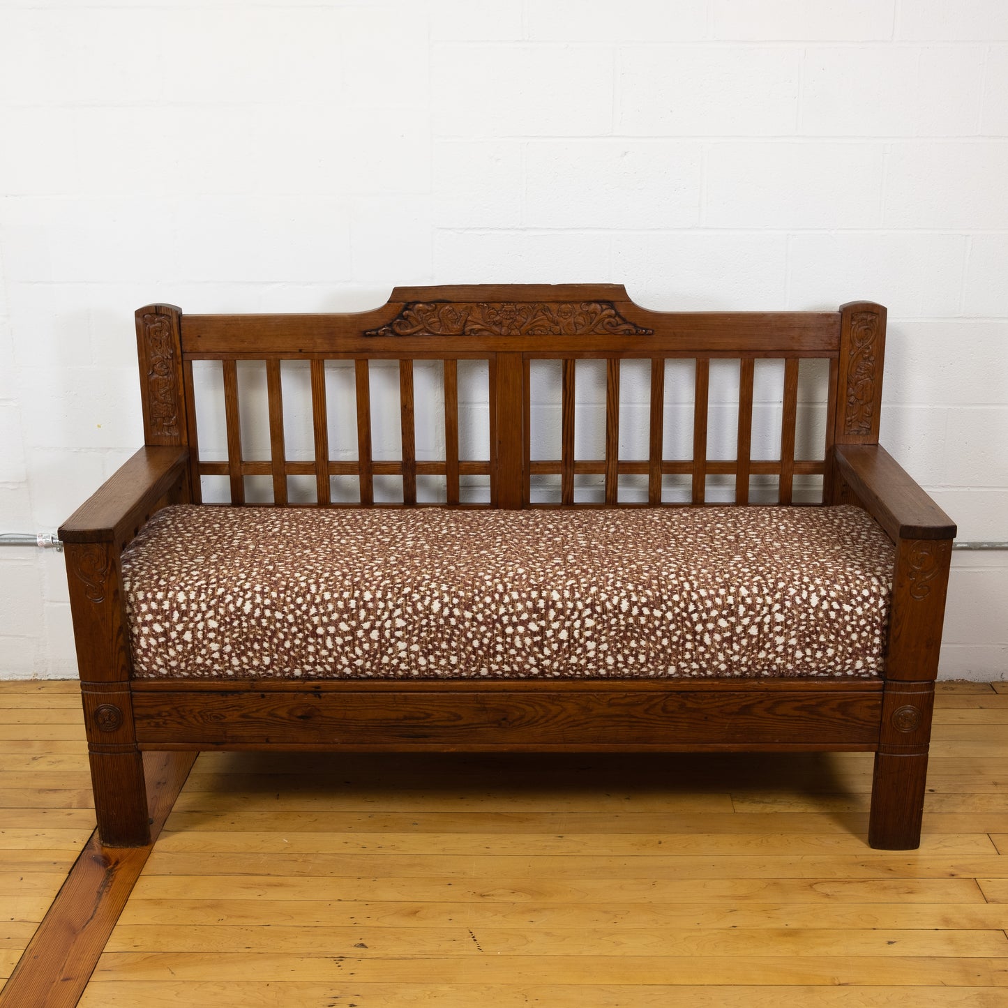 1930s English Oak Arts and Crafts Style Bench with Carved Detail