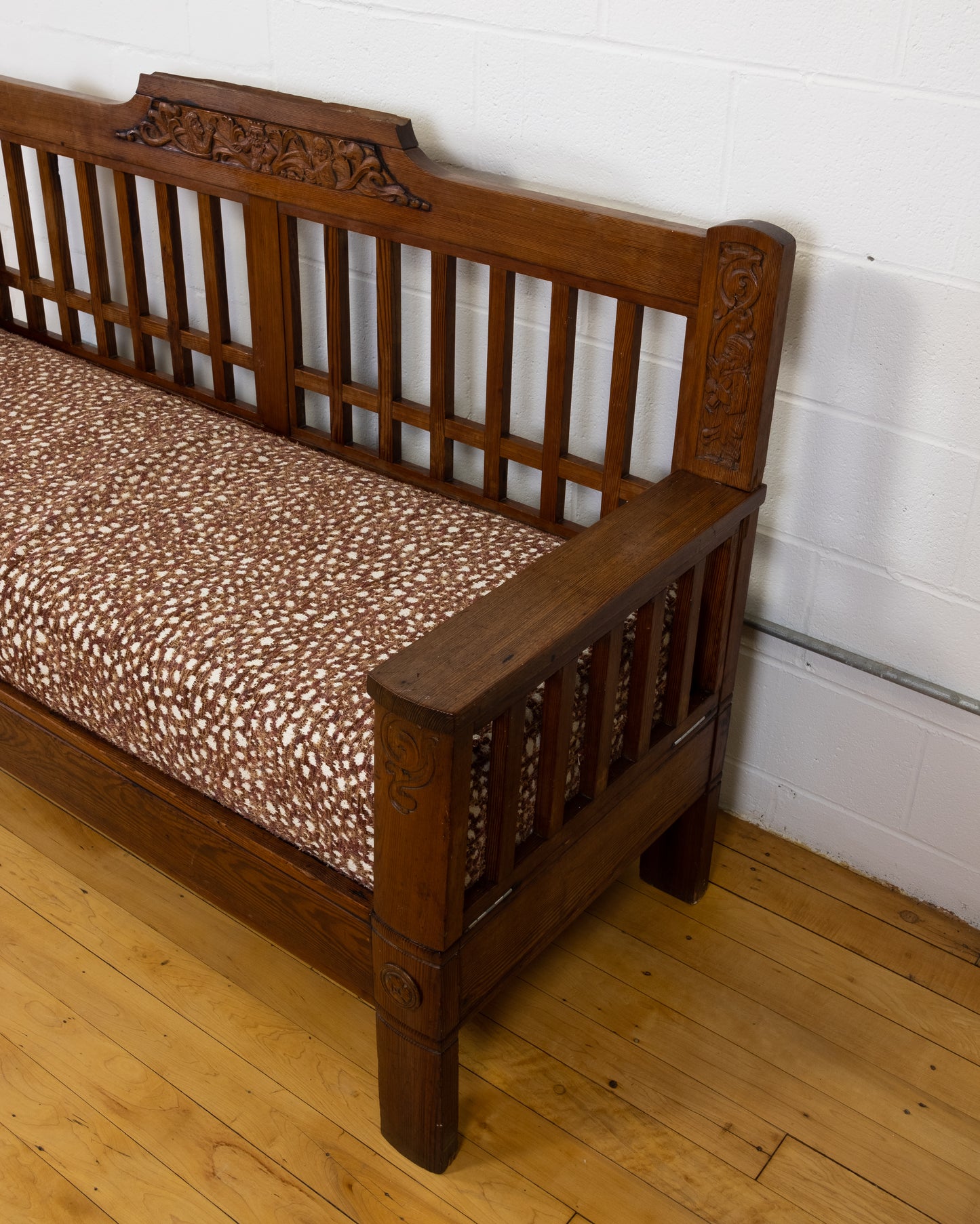 1930s English Oak Arts and Crafts Style Bench with Carved Detail