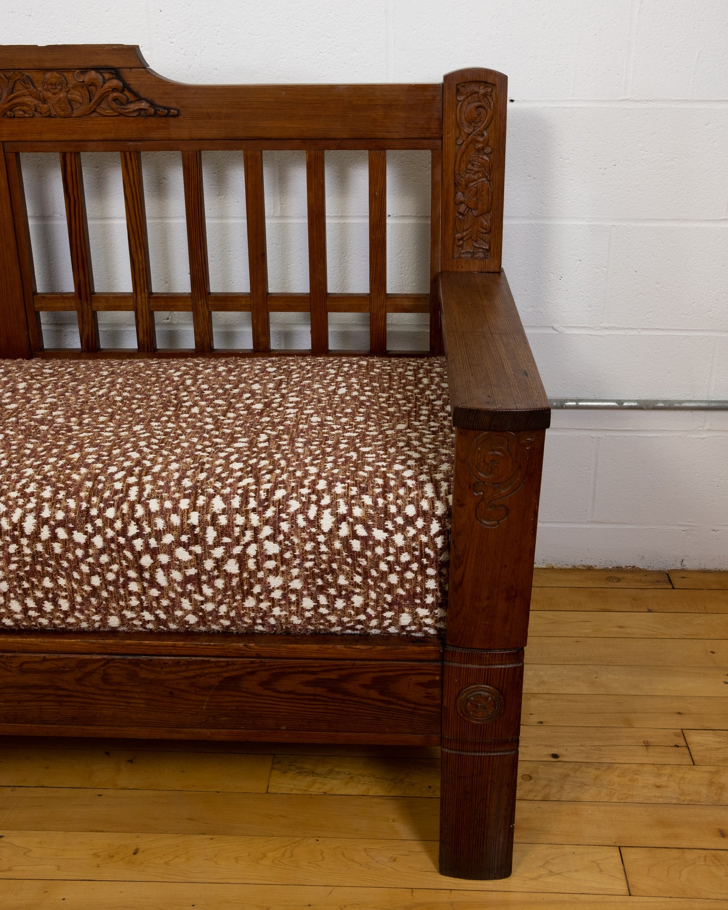1930s English Oak Arts and Crafts Style Bench with Carved Detail