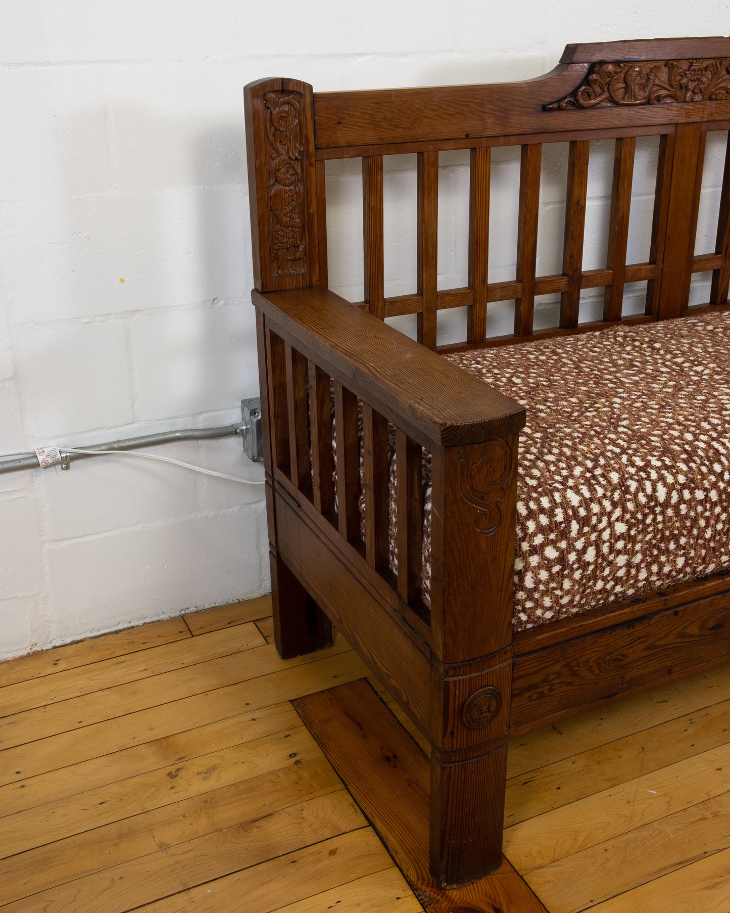 1930s English Oak Arts and Crafts Style Bench with Carved Detail