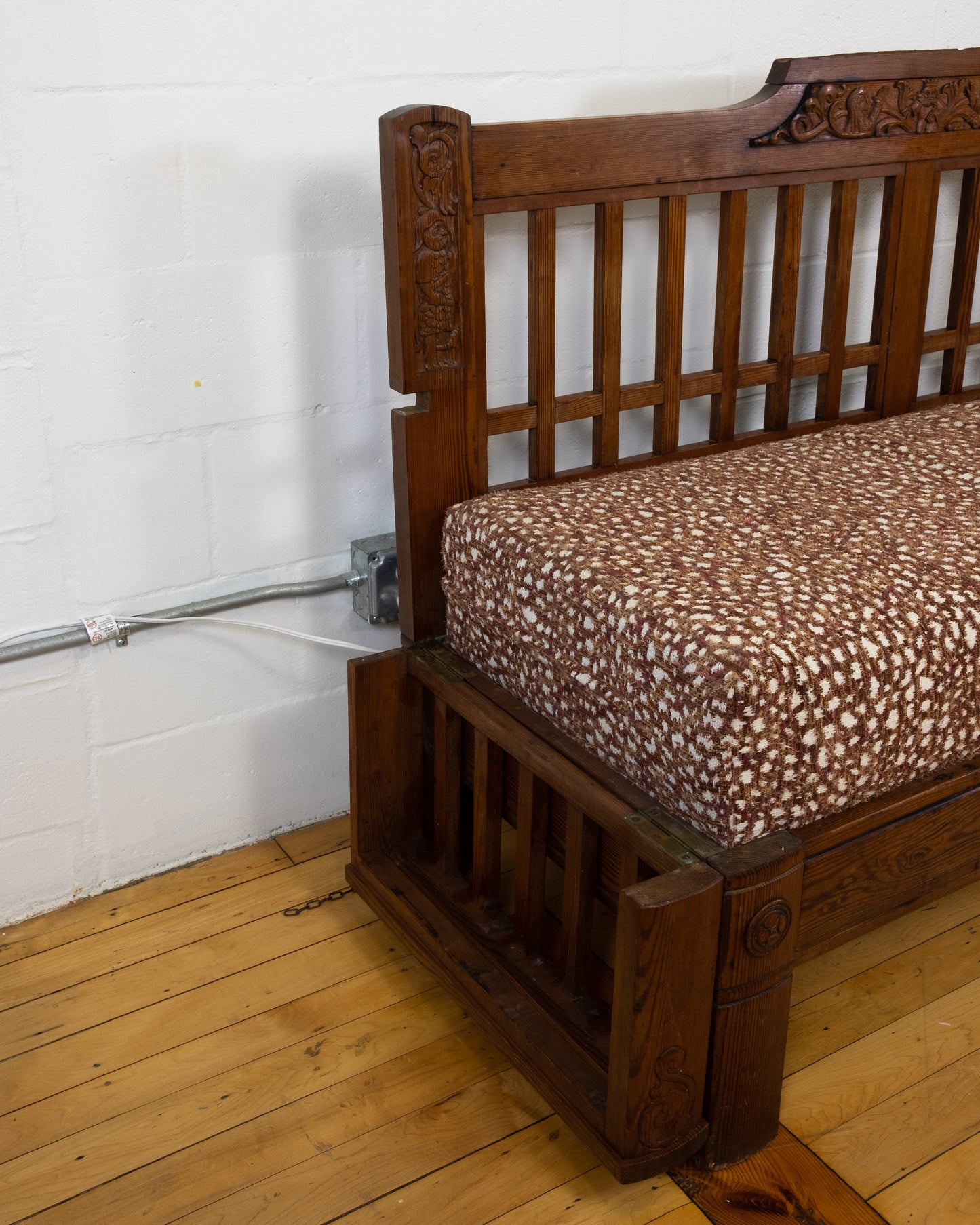 1930s English Oak Arts and Crafts Style Bench with Carved Detail