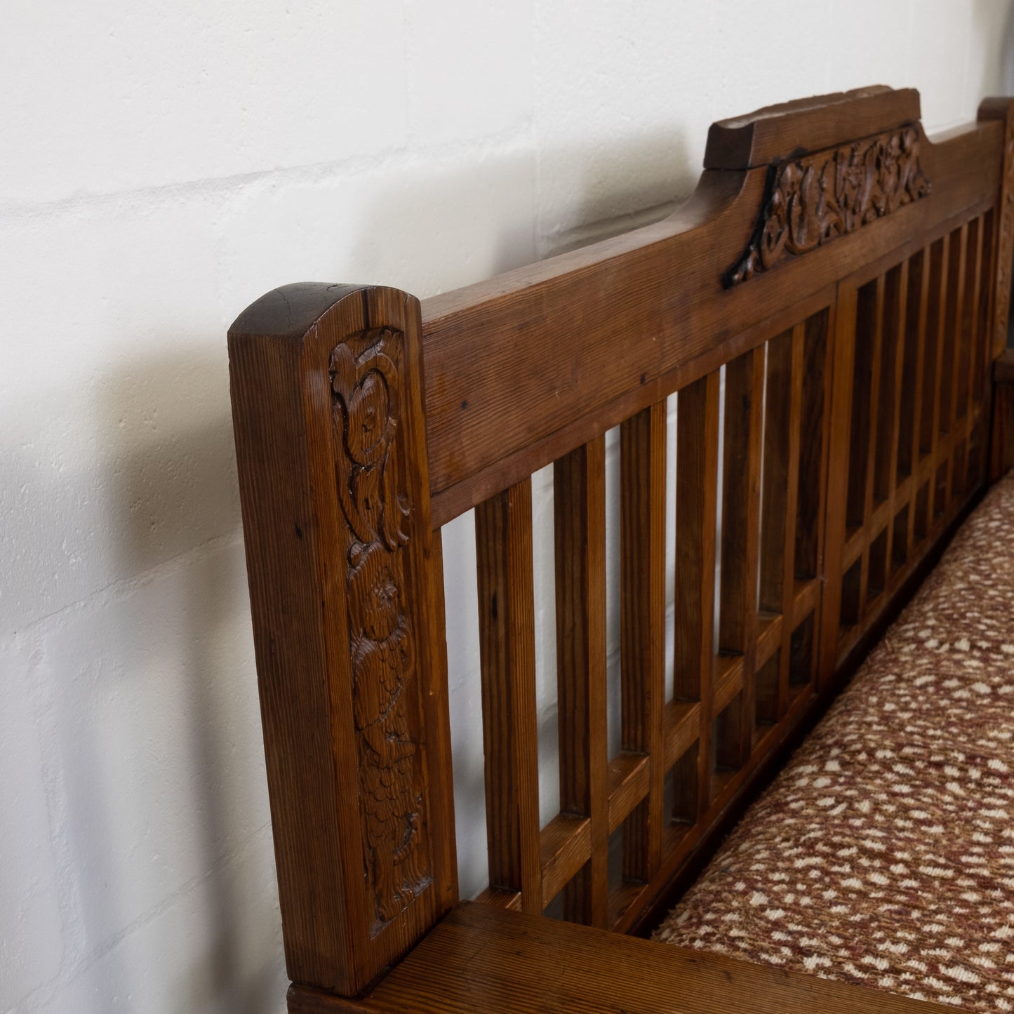 1930s English Oak Arts and Crafts Style Bench with Carved Detail