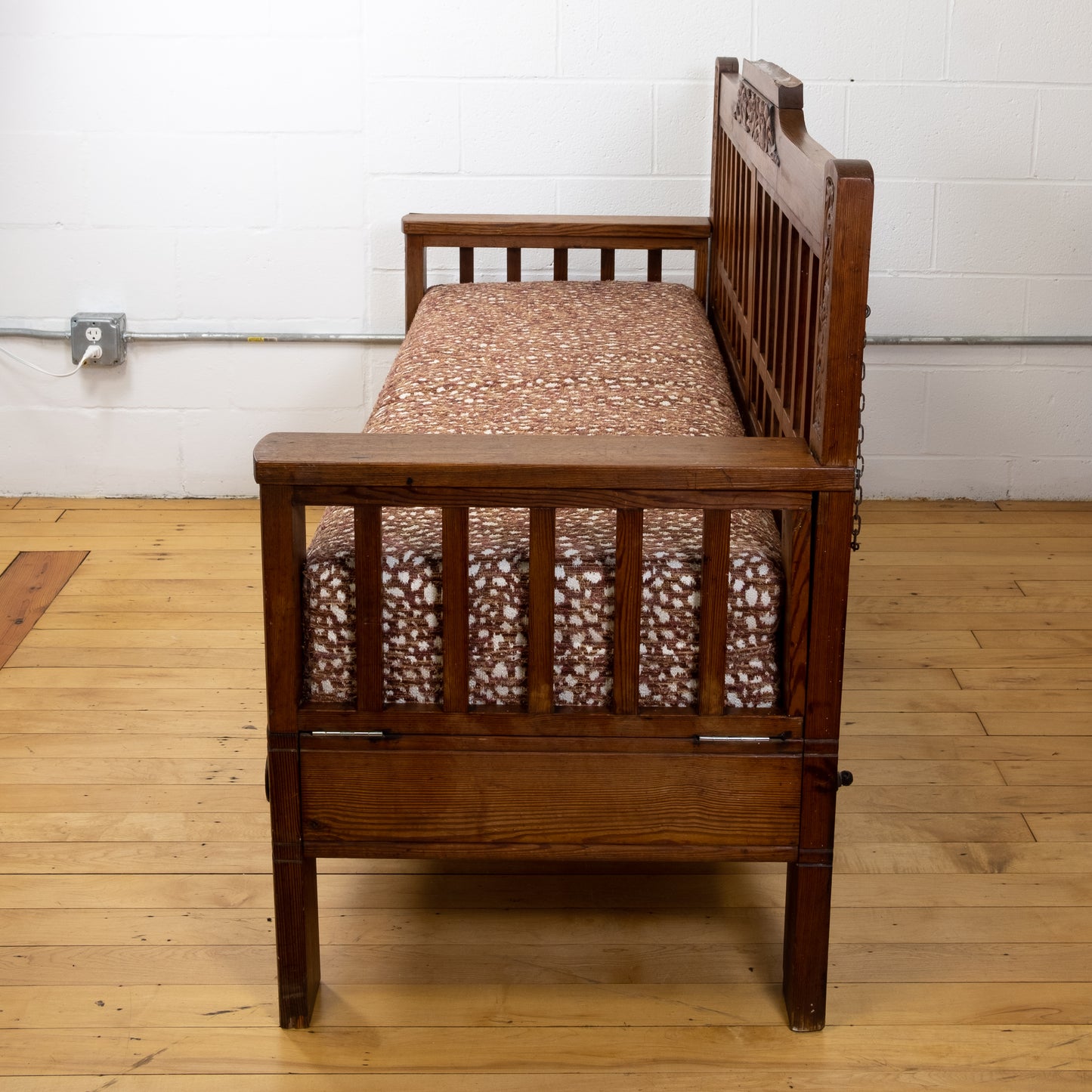 1930s English Oak Arts and Crafts Style Bench with Carved Detail