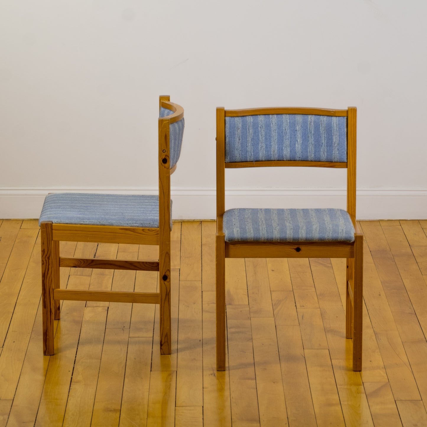 Jebjerg Mobler Blue Striped Wool Danish Pine Dining Chairs