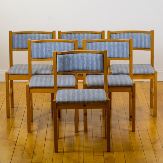 Jebjerg Mobler Blue Striped Wool Danish Pine Dining Chairs