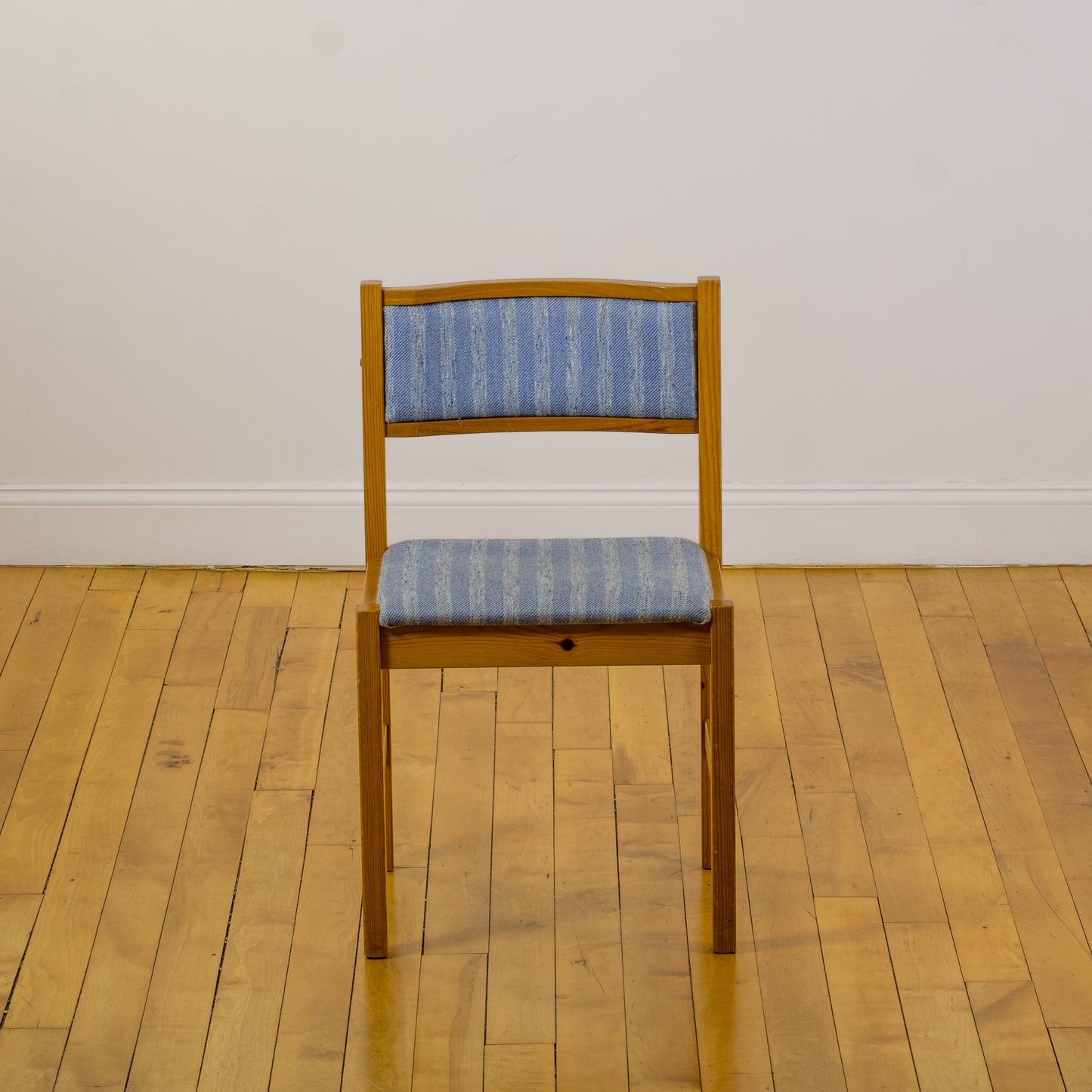 Jebjerg Mobler Blue Striped Wool Danish Pine Dining Chairs