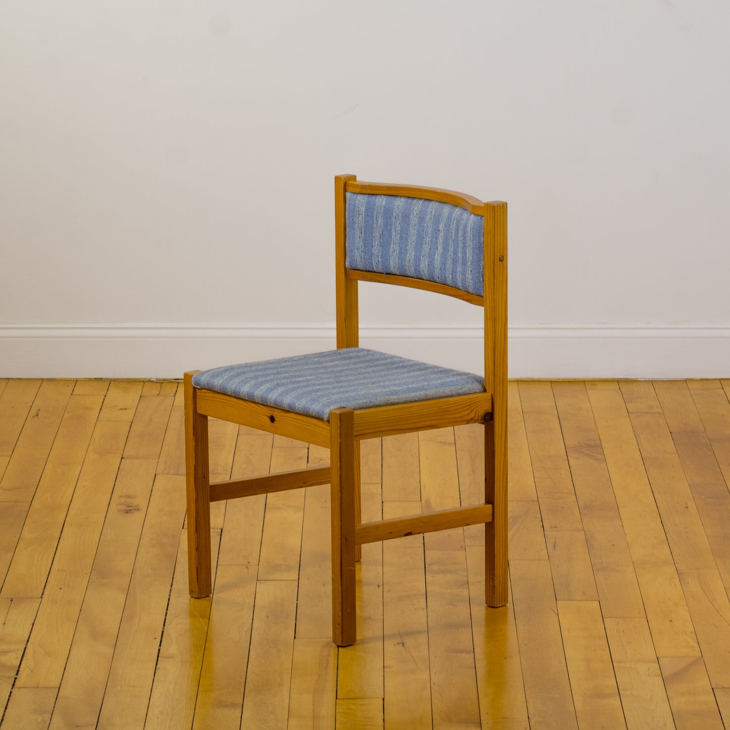 Jebjerg Mobler Blue Striped Wool Danish Pine Dining Chairs