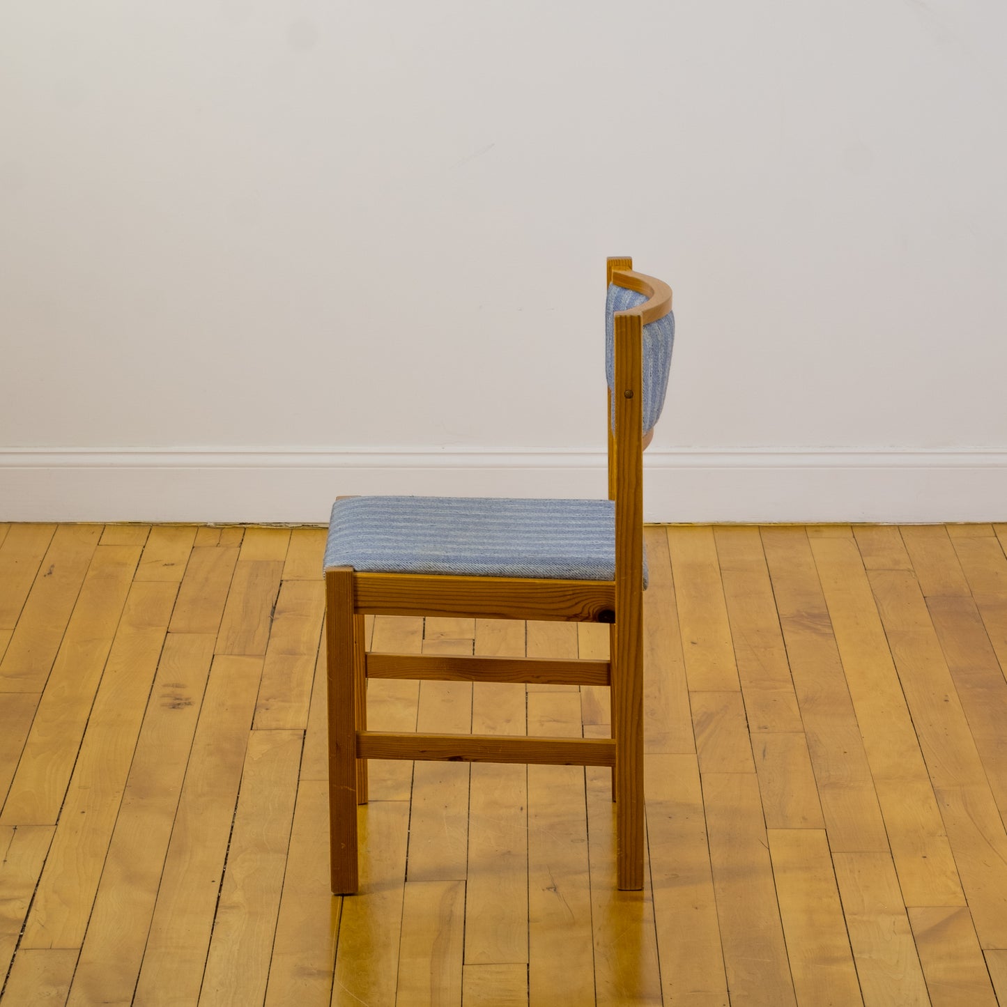 Jebjerg Mobler Blue Striped Wool Danish Pine Dining Chairs