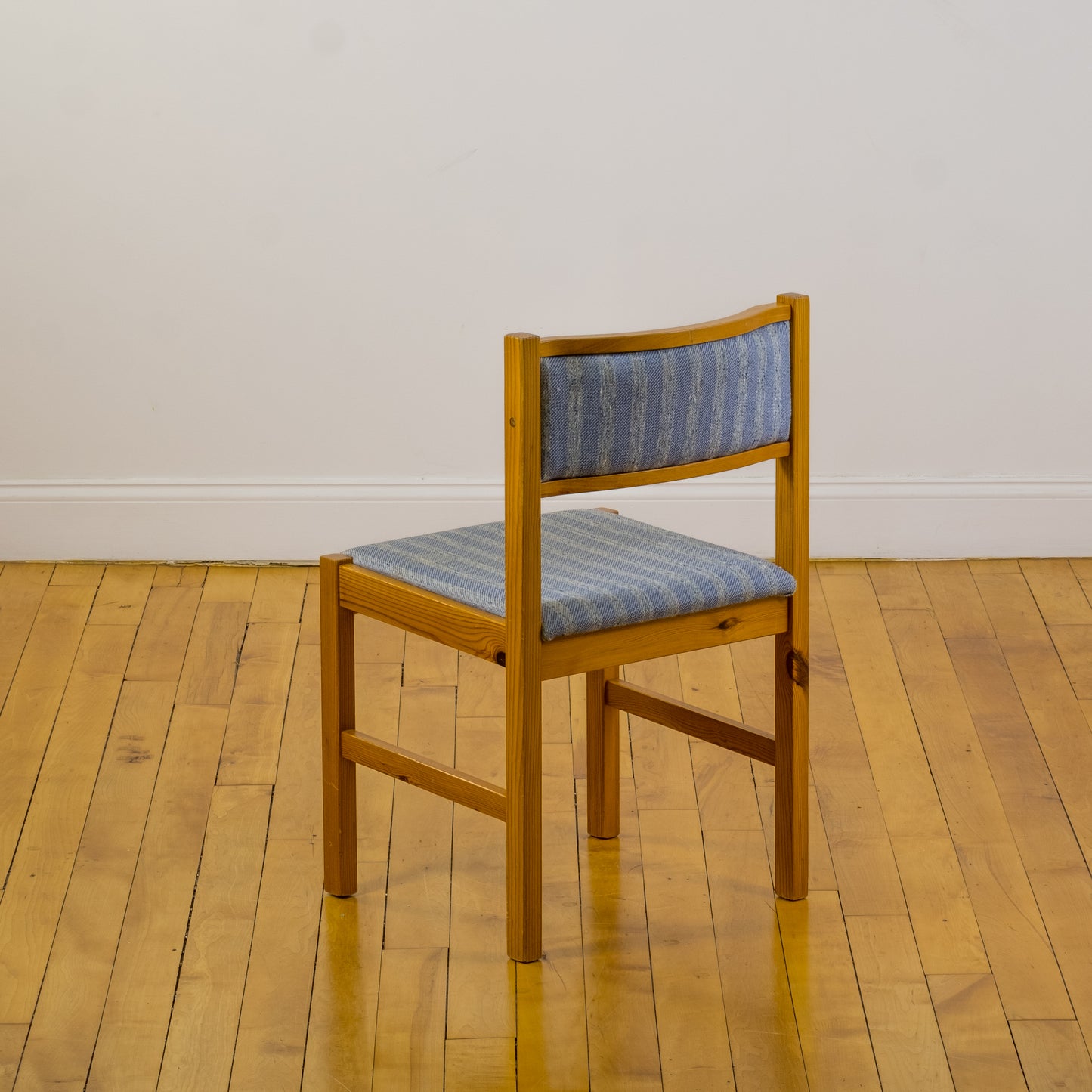 Jebjerg Mobler Blue Striped Wool Danish Pine Dining Chairs