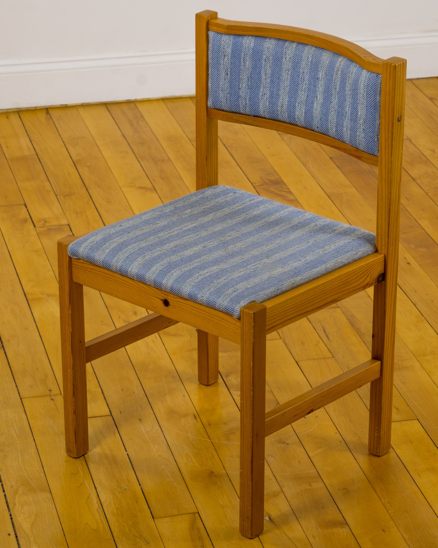 Jebjerg Mobler Blue Striped Wool Danish Pine Dining Chairs
