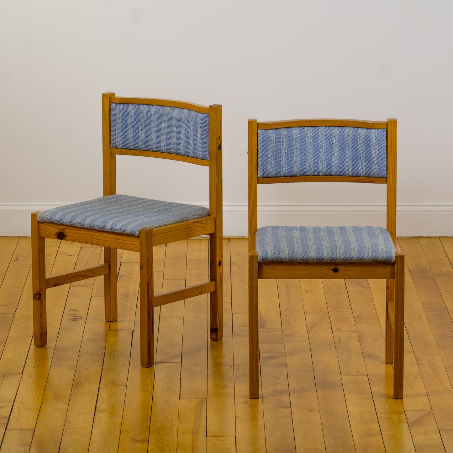 Jebjerg Mobler Blue Striped Wool Danish Pine Dining Chairs