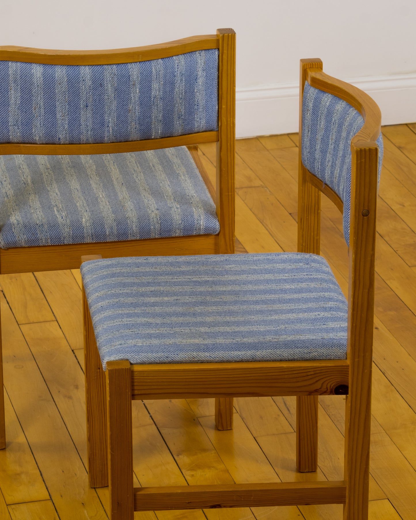 Jebjerg Mobler Blue Striped Wool Danish Pine Dining Chairs