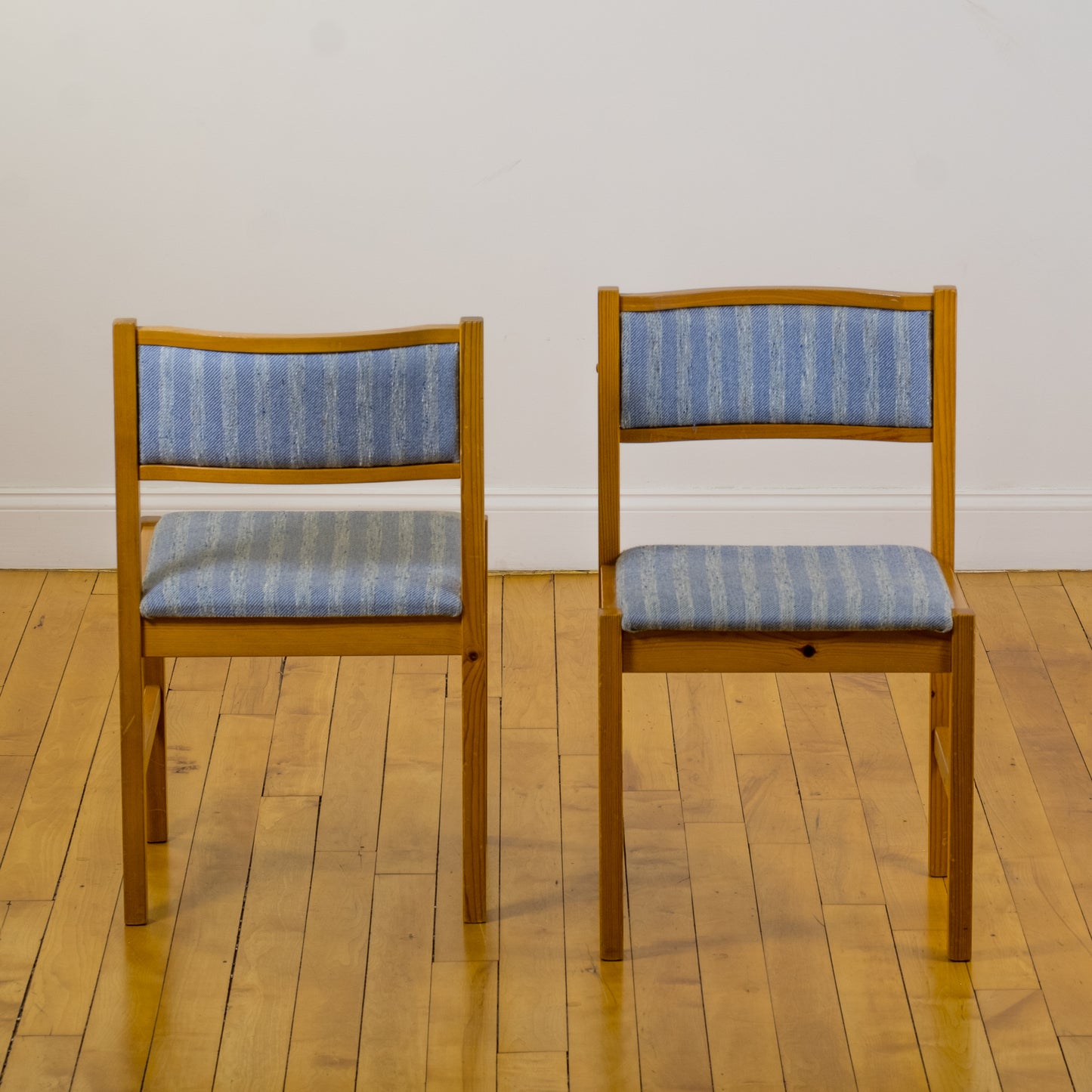 Jebjerg Mobler Blue Striped Wool Danish Pine Dining Chairs